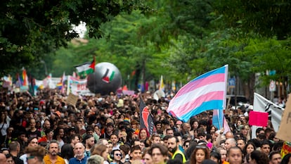 Manifestantes durante el Orgullo Crítico de Madrid, que ha reunido este viernes en el centro de la capital a unas 10.000 personas.