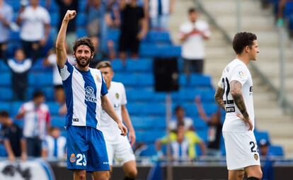 Granero celebra su gol, el primero del Espanyol al Valencia.