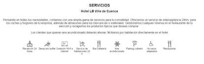 Captura de pantalla de la página web del hotel.