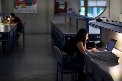 Alumnos de la Universidad Pública de Navarra en la biblioteca.