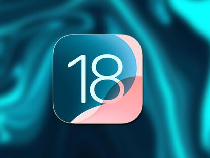 Logo de iOS 18 de Apple con fondo de color azul