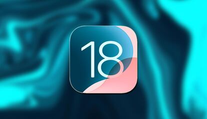 Logo de iOS 18 de Apple con fondo de color azul