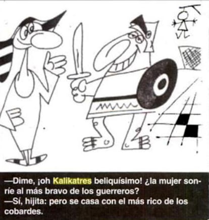 Una viñeta de Ángel Menéndez,<i> Kalikatres</i> (abajo), en <i>La Codorniz.</i>