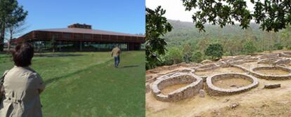 A la izquierda, el nuevo pabellón del dolmen de Dombate y, a la derecha, el castro de Borneiro o castro A Cidá, en la misma localidad coruñesa.