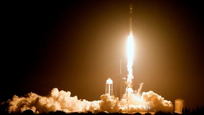 A SpaceX Falcon 9 rocket lifts off at Kennedy Space Center in Cape Canaveral, Fla., on Thursday, Feb. 15, 2024.