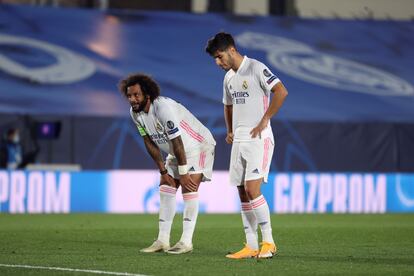 Marcelo y Marco Asensio, este miércoles en el Estadio Alfredo Di Stéfano ante el Shakhtar.