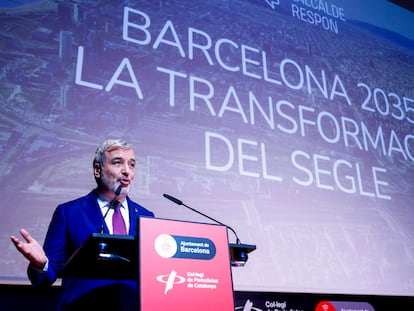 Jaume Collboni, en febrero durante la conferencia anual del Colegio de Periodistas.