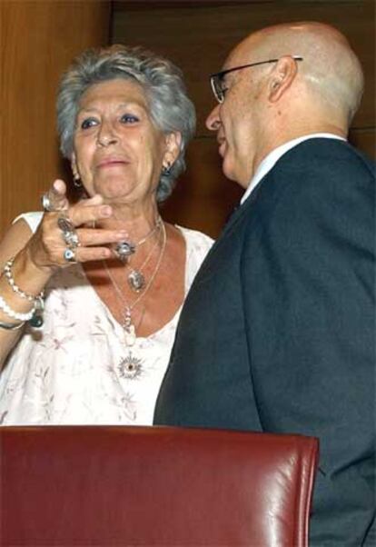 Javier Rojo y Pilar Bardem, durante la jornada antipiratería en el Senado.