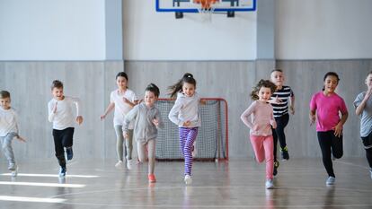 Niños y niñas en una clase de gimnasia.