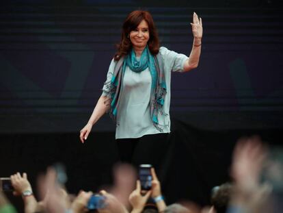 Cristina Fernández de Kirchner, en el estadio de Ferro, en Buenos Aires.