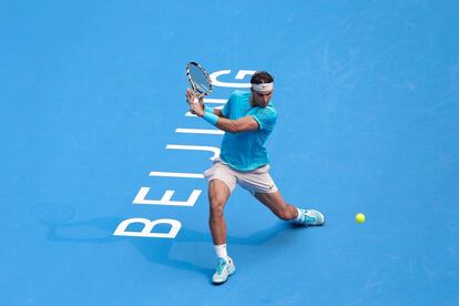 Momento del partido de semifinal contra el checo Tomas Berdych.