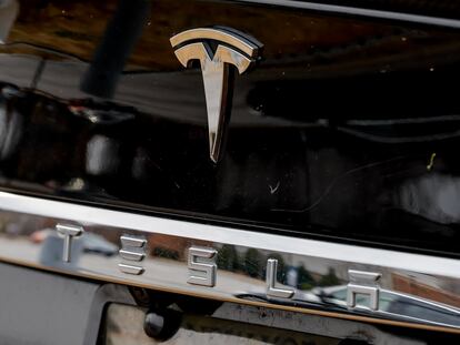 A vehicle parked at a Tesla automobile dealership in Decatur, Georgia, USA, 16 February 2023.