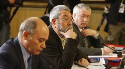 Gerardo Díaz Ferrán, Cándido Méndez e Ignacio Fernández Toxo, en la Conferencia de Presidentes del pasado lunes.