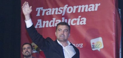 El candidato de Izquierda Unida, Antonio Maíllo, en el acto de cierre de campaña.