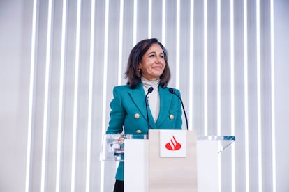 La presidenta del Banco Santander, Ana Patricia Botín, durante la presentación de los resultados de Banco Santander el 5 de febrero.