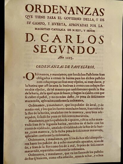 Ordenanzas de Carlos II para el gremio de pasteleros. J.C. CAPEL