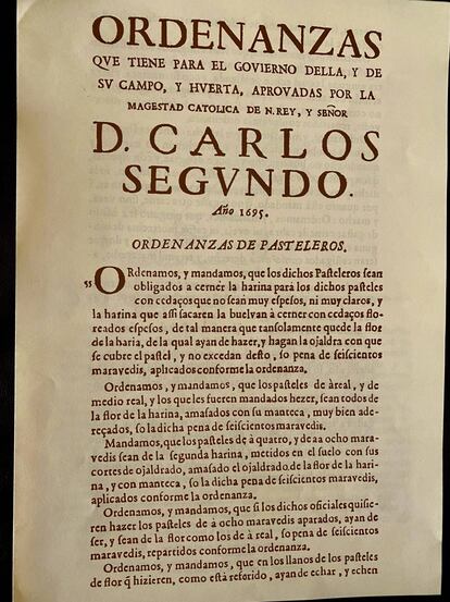 Ordenanzas de Carlos II para el gremio de pasteleros. J.C. CAPEL