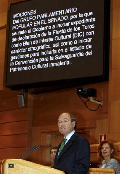 El portavoz del PP en el Senado, Pío García-Escudero, durante su intervención a favor de las corridas de toros.