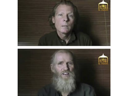 Imagen tomada de un vídeo donde aparecen secuestrados el australiano Timothy Weeks, y el estadounidense Kevin King, en 2016. 