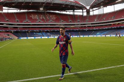 Lionel Messi después de perder contra el Bayern Munich el pasado 14 de agosto en Lisboa.