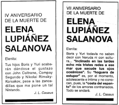 4th Anniversary of the death of Elena Lupiáñez Salanova  Elenita:  Your sons Boris and Yuri will end up enjoying John Coltrane, Compay Segundo and Nikolai Rimsky-Korsakov, despite the efforts of Nintendo to put the spanner in the works.  J.L. Casaus