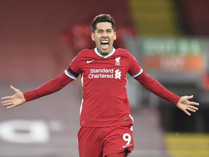 Roberto Firmino celebra el 2-1 al Tottenham.