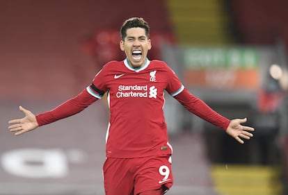 Roberto Firmino celebra el 2-1 al Tottenham.