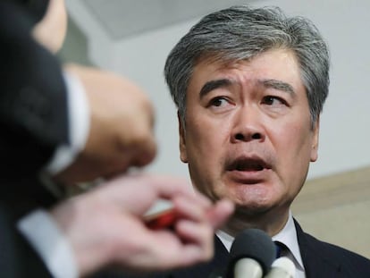 Junichi Fukuda, durante la rueda de prensa que ha ofrecido este miércoles.