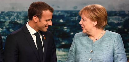 Angela Merkel y Emmanuel Macron durante el G7 en Charlevoix, Canadá