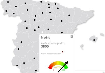 Mapa de los avales por provincia de Equo.