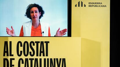 Marta Rovira participa por videoconferencia en un acto de campaña en Girona, en una imagen de archivo.
