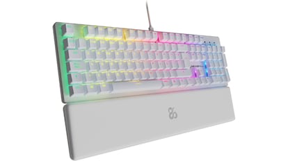 Teclado retro con reposamuñecas.