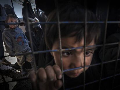 Un niño mira a través de una valla cerrada en el campamento de Al-Hol, noreste de Siria. Se estima que 65.400 personas están recluidas aquí, de las que más del 90% son mujeres y niños. Pinche en la imagen para ver la fotogalería de Ricardo García Vilanova, premio World Press Photo 2020.