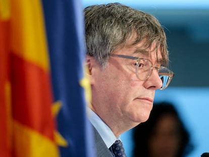 Carles Puigdemont, en un momento de su comparecencia el 5 de septiembre en Bruselas.