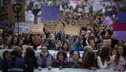 La manifestaci&oacute;n del paseo de Gr&agrave;cia de Barcelona.
 