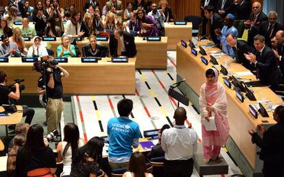 Malala, tras hablar en la Asamblea de Jóvenes de Naciones Unidas en 2013.