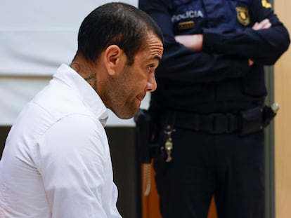 Former FC Barcelona player Dani Alves, sitting in the dock at the Barcelona High Court.