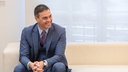 El presidente del Gobierno, Pedro Sánchez, este lunes en el palacio de La Moncloa.