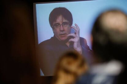 Puigdemont, aquest diumenge, presentant el programa electoral per videoconferencia.