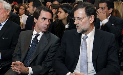 Aznar el pasado miércoles en un acto de FAES con Rajoy.