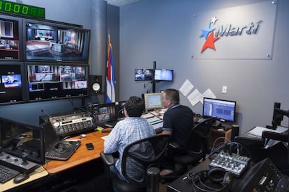 Interior de la sede de Radio y Televisión Martí, en Miami.