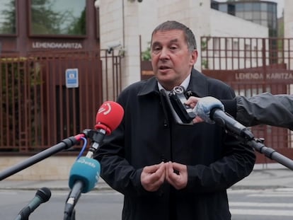 Arnaldo Otegi frente a la presidencia del Gobierno vasco, en Vitoria.