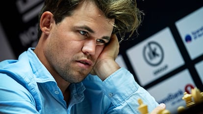 Magnus Carlsen, durante su partida de la última ronda del torneo Norway Chess, el pasado junio