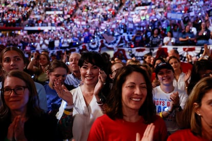 People attend a campaign rally of Kamala Harris, in Madison, Wisconsin, on October 30.