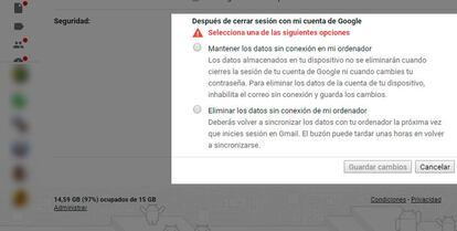 Modo sin conexión Gmail