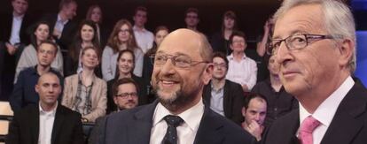 Schulz y Juncker en un debate en una televisi&oacute;n alemana. 