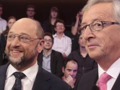 Schulz y Juncker en un debate en una televisi&oacute;n alemana. 