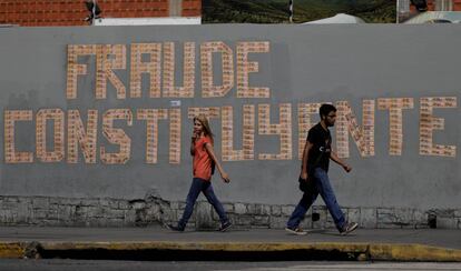 Una pintada en contra de la Asamblea Constituyente, este miércoles en Caracas.