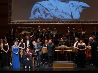 Montserrat Caball&eacute; durante el homenaje que se celebr&oacute; ayer en el Teatro Real. 