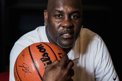 Gary Payton, este miércoles en las oficinas de NBA España, en Madrid.